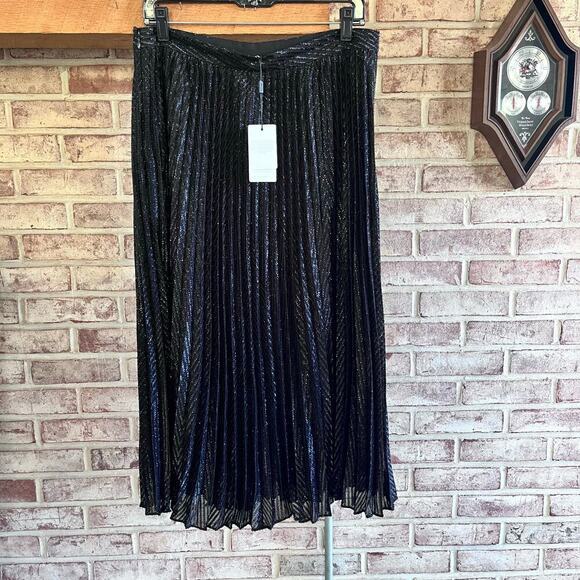 NWT: REISS Marianne Pleated Metallic Mesh Midi Skirt Black US 10 (K354) - Picture 5 of 11
